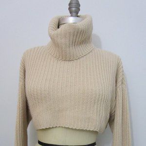 S Cropped Oversized Shaker Knit Turtleneck Sweater Hand Covers NWT